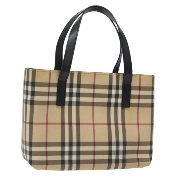 BURBERRY Nova Check Hand Bag PVC Beige Silver Auth - Picture 5 of 16